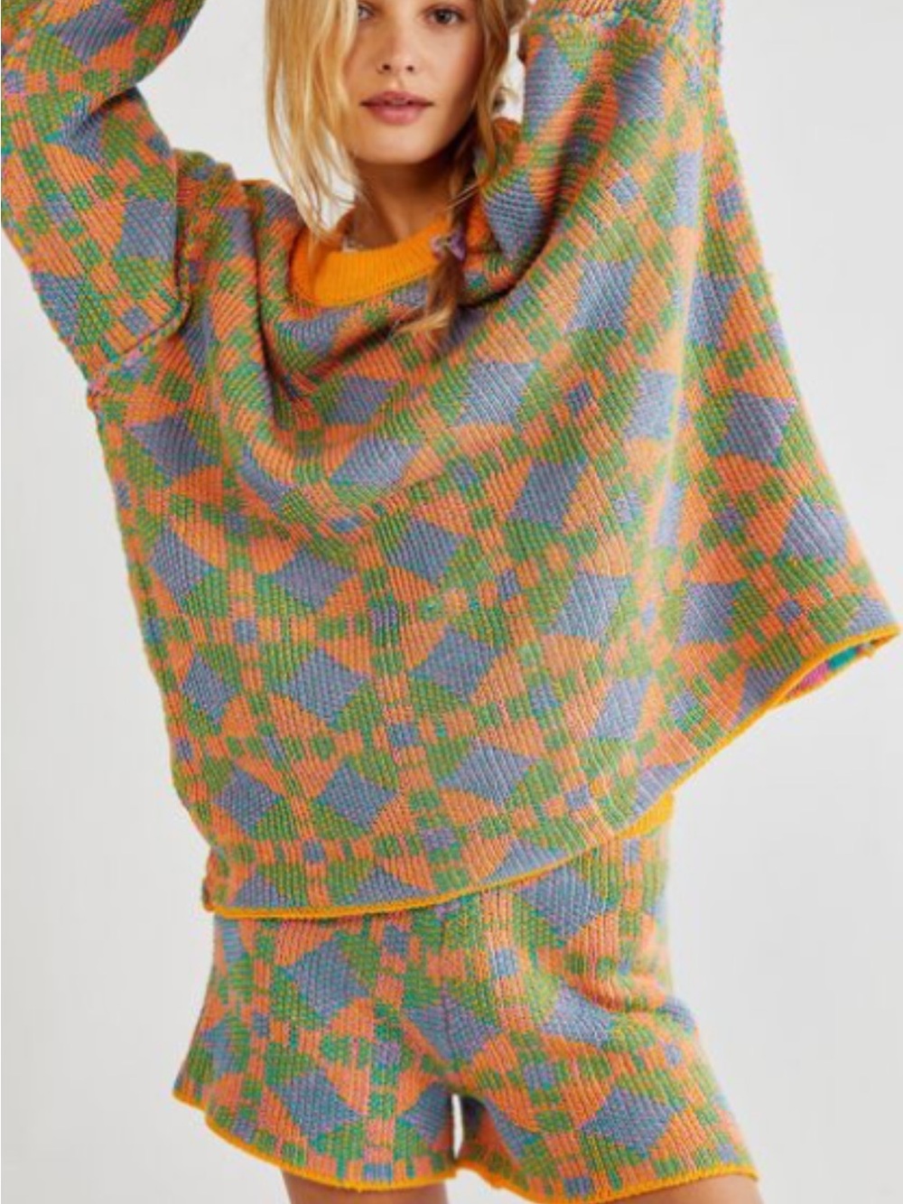 Free People Colorblock Diamond Knit Set